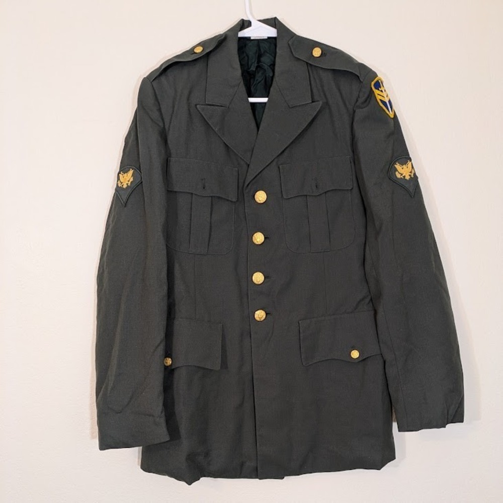 Vintage US Army Class‎ A Green Dress Jacket 37L 2nd Support Command 70s-80s